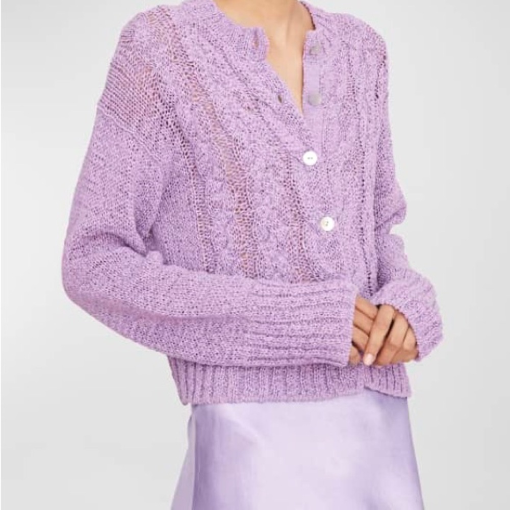 Vince Italian Cotton-Blend Cable-Front Cardigan